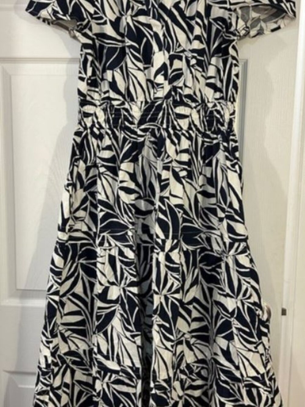 Rachel Zoe Designer Navy White Leaf Print Maxi Dress M